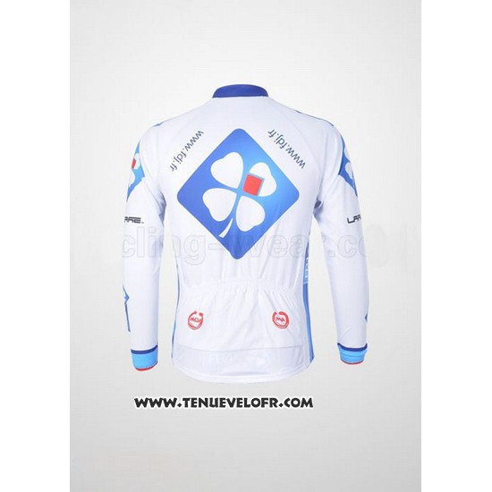 2010 Maillot Ciclismo FDJ Blanc et Azur Manches Longues et Cuissard